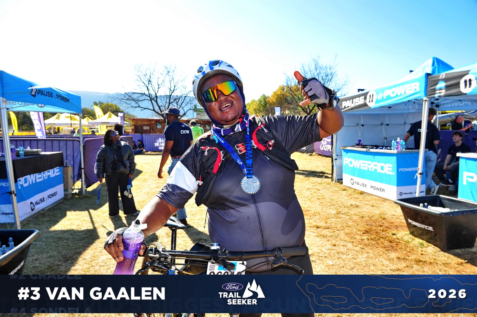 Sizwe 'Mshovist' Nkosi with his medal at a mountain-bike event