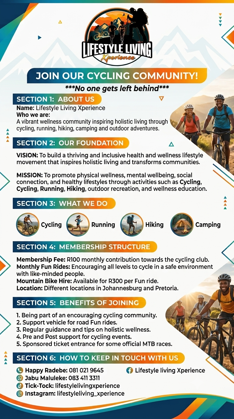 Join Our Cycling Community flyer — Lifestyle Living Xperience